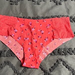 PINK Victoria's Secret Red Floral Lace Panties